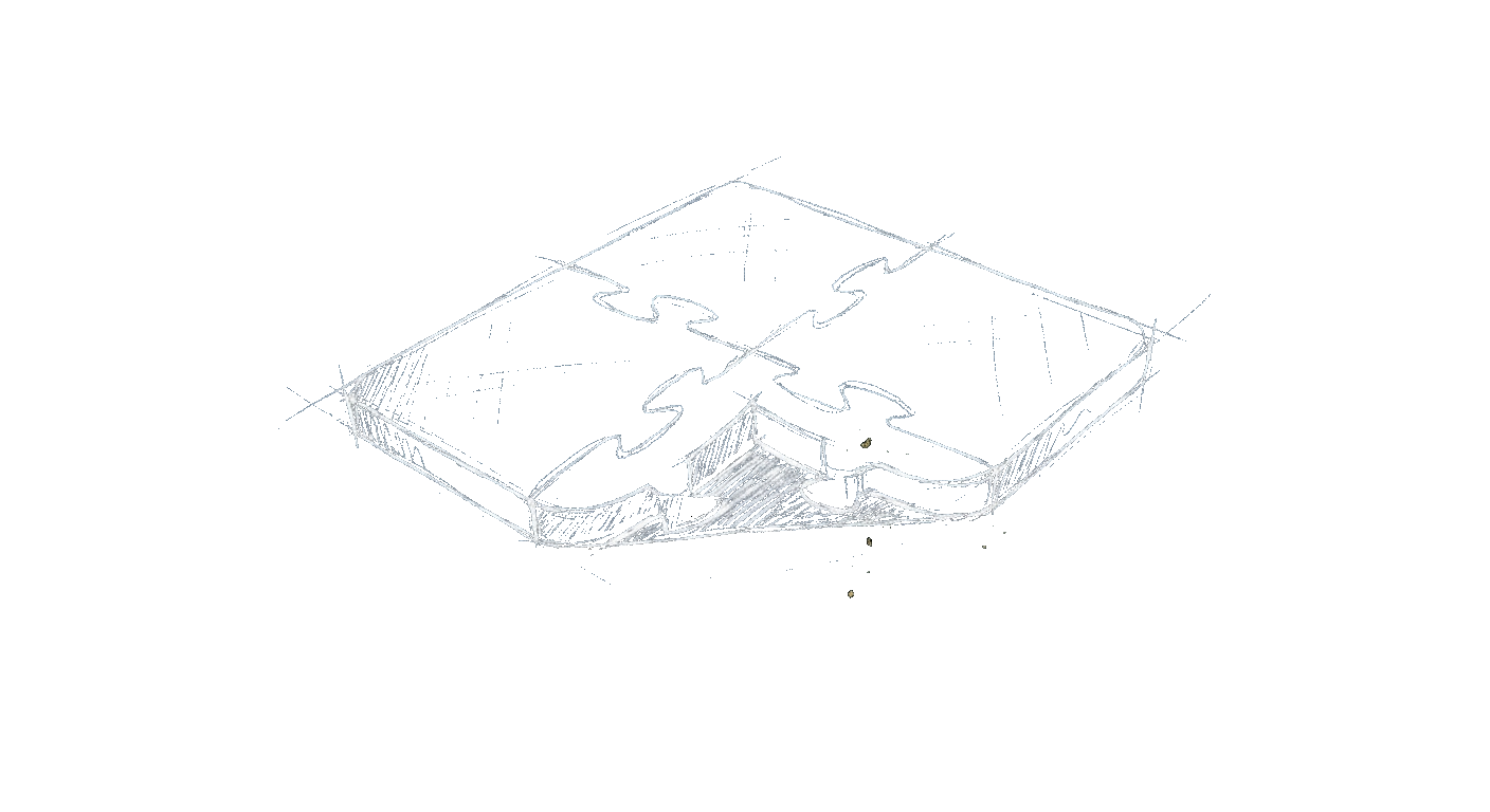 Illustration of interlocking rubber gym floor tiles, a couple lifted to show the edge