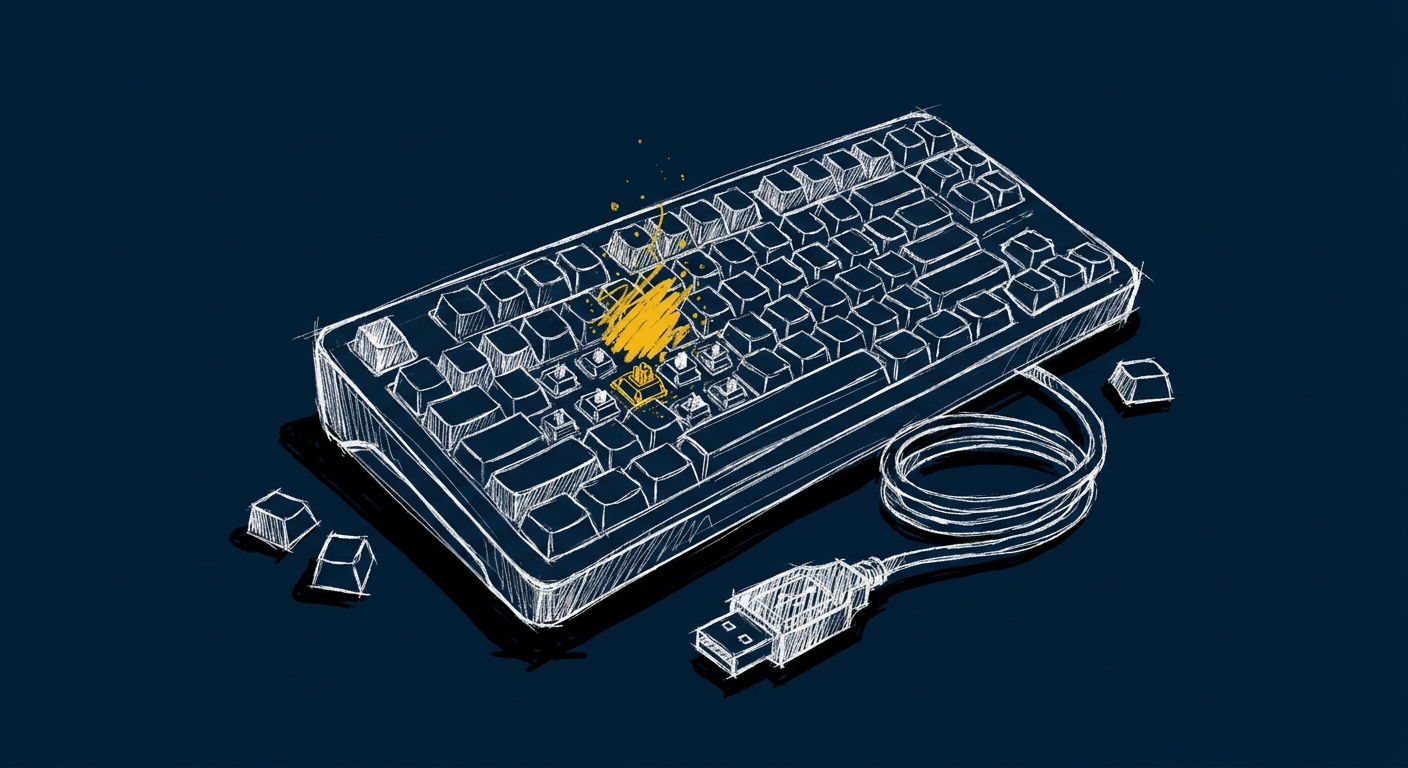 Line-art illustration of mechanical keyboards